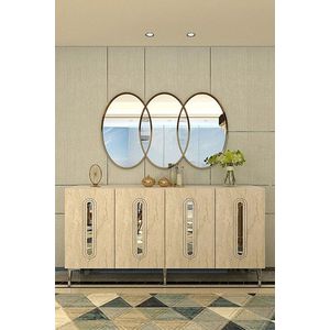 Consola, Hanah Home, Rany 150, 150x75x32 cm, White / Travertine / Silver imagine