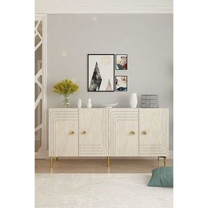 Consola, Hanah Home, Lessi 150, 150x75x32 cm, White / Travertine / Gold imagine