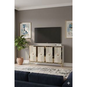 Consola, Hanah Home, Pega 120, 120x79x32 cm, White / Travertine / Gold imagine