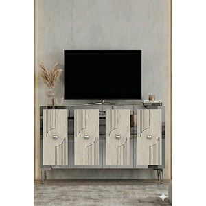 Consola, Hanah Home, Pega 120, 120x79x32 cm, White / Travertine / Silver imagine