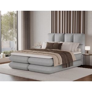 Pat tapitat cu lada depozitare, 140x200 cm, ELTAP, Tonila, lemn/poliester, gri deschis imagine