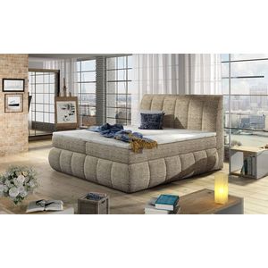 Pat tapitat cu lada depozitare, 140x200 cm, ELTAP, BVI-03-1.4, Vincenzo, lemn/poliester, bej inchis imagine