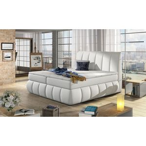 Pat tapitat cu lada depozitare, 140x200 cm, ELTAP, BVI-09-1.4, Vincenzo, lemn/poliester, alb imagine