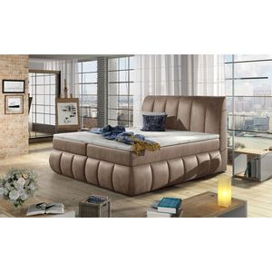 Pat tapitat cu lada depozitare, 160x200 cm, ELTAP, BVI-27-1.6, Vincenzo, lemn/poliester, maro deschis imagine