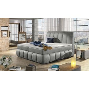 Pat tapitat cu lada depozitare, 180x200 cm, ELTAP, BVI-30-1.8, Vincenzo, lemn/poliester, gri imagine