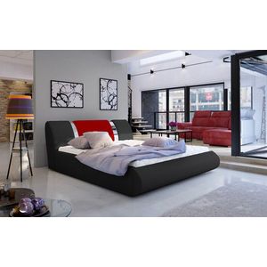 Pat tapitat cu somiera si lada depozitare, 180x200 cm, ELTAP, Flavio, lemn/poliester, negru/rosu imagine