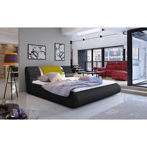 Pat tapitat cu somiera si lada depozitare, 140x200 cm, ELTAP, Flavio, lemn/poliester, negru/galben imagine