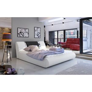 Pat tapitat cu somiera si lada depozitare, 180x200 cm, ELTAP, Flavio, lemn/poliester, alb/negru imagine