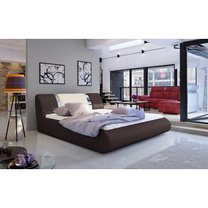 Pat tapitat cu somiera si lada depozitare, 160x200 cm, ELTAP, Flavio, lemn/poliester, maro/bej imagine