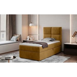 Pat tapitat cu lada depozitare, 90x200 cm, ELTAP, Riv-04, Rivia, lemn/poliester, mustar imagine