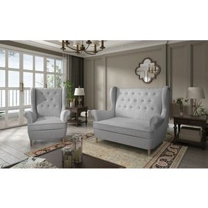 Set fotoliu si canapea ELTAP, Aros, 72x60x100 cm / 150x90x103 cm, lemn/poliester, gri deschis imagine