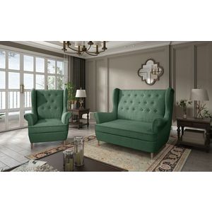 Set fotoliu si canapea ELTAP, Aros, 72x60x100 cm / 150x90x103 cm, lemn/poliester, verde imagine