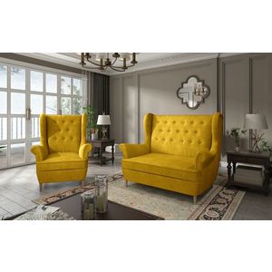 Set fotoliu si canapea ELTAP, Aros, 72x60x100 cm / 150x90x103 cm, lemn/poliester, galben imagine