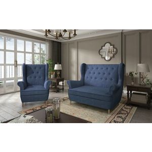 Set fotoliu si canapea ELTAP, Aros, 72x60x100 cm / 150x90x103 cm, lemn/poliester, albastru inchis imagine