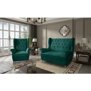 Set fotoliu si canapea ELTAP, Aros, 72x60x100 cm / 150x90x103 cm, lemn/poliester, verde inchis imagine