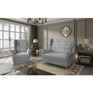 Set fotoliu si canapea ELTAP, Aros, 72x60x100 cm / 150x90x103 cm, lemn/poliester, gri inchis imagine