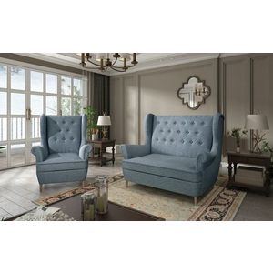 Set fotoliu si canapea ELTAP, Aros, 72x60x100 cm / 150x90x103 cm, lemn/poliester, albastru deschis imagine