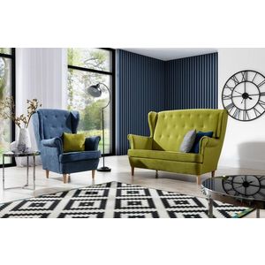 Set fotoliu si canapea ELTAP, Aros, 72x60x100 cm / 150x90x103 cm, lemn/poliester, verde/albastru imagine