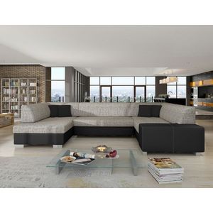 Coltar extensibil stanga 6 locuri ELTAP, Hv12, Havana, 322x204x72 cm, lemn/poliester, gri deschis/negru imagine