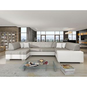 Coltar extensibil stanga 6 locuri ELTAP, Hv13, Havana, 322x204x72 cm, lemn/poliester, gri/alb imagine