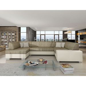 Coltar extensibil stanga 6 locuri ELTAP, Hv15, Havana, 322x204x72 cm, lemn/poliester, bej inchis/bej deschis imagine