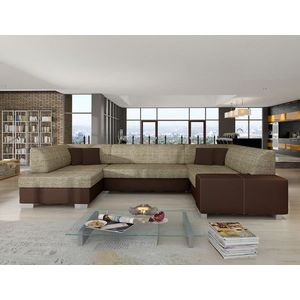 Coltar extensibil stanga 6 locuri ELTAP, Hv16, Havana, 322x204x72 cm, lemn/poliester, bej inchis/maro imagine