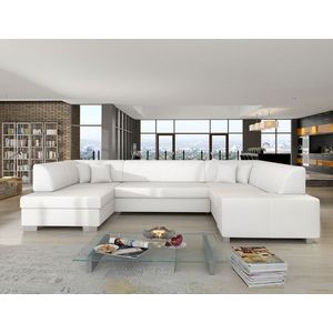 Coltar extensibil stanga 6 locuri ELTAP, Hv20, Havana, 322x204x72 cm, lemn/poliester, alb imagine