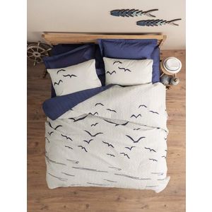 Set cuvertura matlasata Single, L'essentiel Maison, Larum, Albastru inchis/Alb imagine