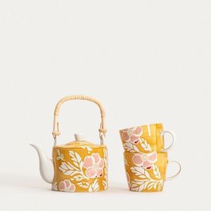 Set ceainic cu 2 cesti Cerri, Homla, 1.18 L, ceramica, mustar imagine