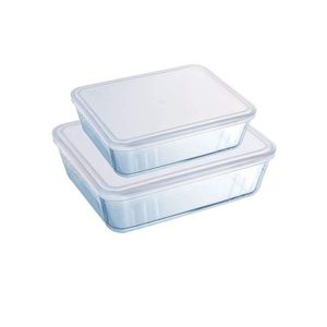 Set 2 caserole dreptunghiulare, din sticla termorezistenta, cu capac, 1, 5L/2, 6L, "Cook&Freeze" - Pyrex imagine