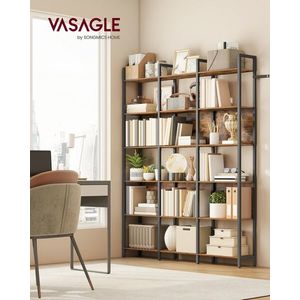 Biblioteca Industrial, Vasagle, 128x24x187 cm, PAL/MDF, maro/negru imagine