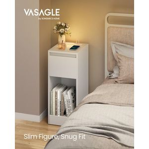 Noptiera cu iluminare LED si porturi USB, Vasagle, 30x25x59.5 cm, MDF/PAL, alb imagine
