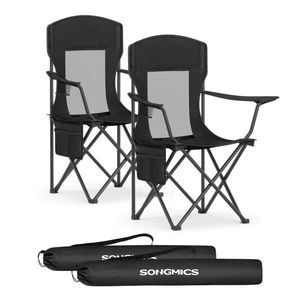 Set 2 scaune pliabile pentru camping si gradina, Songmics, max 150 kg, 86.5x51.5x97 cm, otel/tesatura Oxford, negru imagine