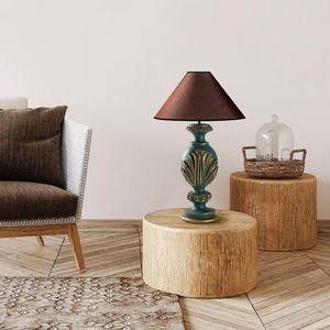 Lampa de masa, Opviq, 897TNL1113, Verde/Maro imagine