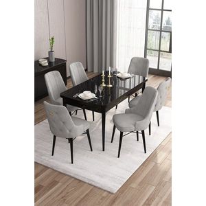 Set masa extensibila si scaune, Hanah Home, Are, Marmură neagră / Gri imagine