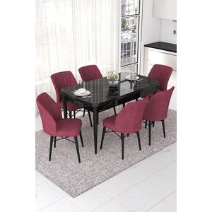 Set masa extensibila si scaune, Hanah Home, Nef, Marmură neagră / Burgundia imagine