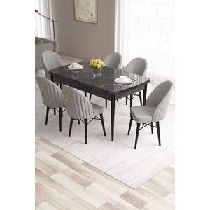 Set masa extensibila si scaune, Hanah Home, Roz, Marmură neagră / Gri imagine