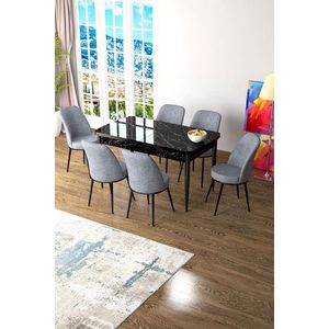 Set masa extensibila si scaune, Hanah Home, Zen, Marmură neagră / Gri imagine