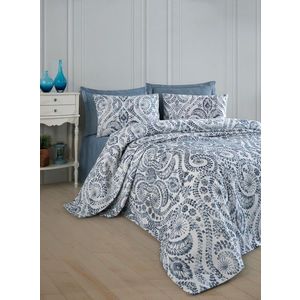 Set cuvertura pique Single 2 piese, L'essentiel Maison, Loop, Bumbac, Albastru imagine