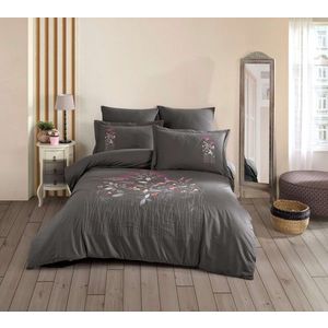 Set de huse de pilotă duble din poplin brodat, L'essentiel Maison, Emilia, Gri imagine