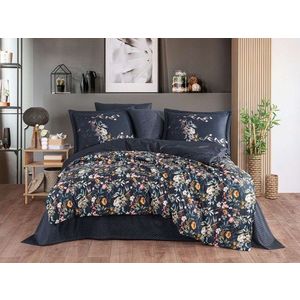 Lenjerie de pat dubla Exclusive Satin 6 piese, L'essentiel Maison, Alessia, Albastru închis / Portocaliu / Roz / Crem / Verde imagine