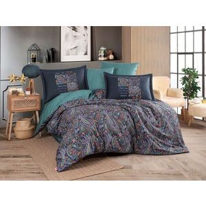 Lenjerie de pat dubla Exclusive Satin 6 piese, L'essentiel Maison, Clementina, Verde / Mov / Portocaliu / Albastru închis imagine