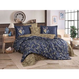 Lenjerie de pat dubla Exclusive Satin 6 piese, L'essentiel Maison, Jessica, Albastru închis / Kaki imagine