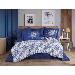 Lenjerie de pat dubla Exclusive Satin 6 piese, L'essentiel Maison, Sancha, Albastru inchis/Alb imagine