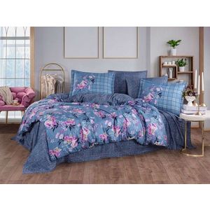 Lenjerie de pat dubla Exclusive Satin 6 piese, L'essentiel Maison, Victoria, Albastru/Roz imagine