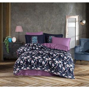 Set de huse de pilotă duble din satin Tencel, L'essentiel Maison, Adelita, Mov / Albastru închis / Alb imagine