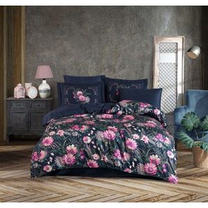 Set de huse de pilotă duble din satin Tencel, L'essentiel Maison, Rebeca, Albastru închis / Roz / Verde imagine