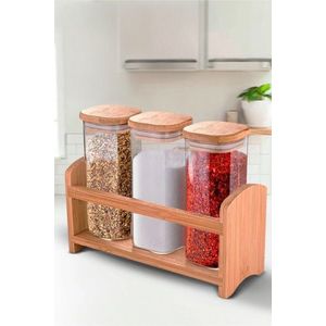 Set recipiente depozitare, Hermia, 430KSV1620, Capac din bambus (3 bucăți), Transparent imagine