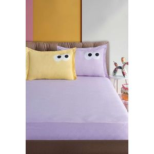 Set de pat dublu (cearceaf cu elastic si perne) 3 piese, L'essentiel Maison, Funny, Lila imagine
