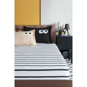 Set de pat dublu (cearceaf cu elastic si perne) 3 piese, L'essentiel Maison, Funny Cizgili, Negru imagine